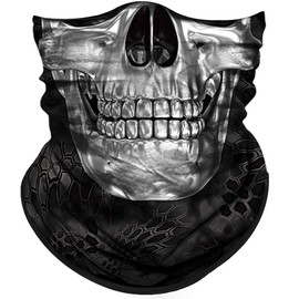 Obacle Half Face Mask Sun Dust Wind Protection Durable Tube Face Mask Bandana Skull Skeleton Face Mask for Men Women Bike Riding Motorcycle Fishing Hunting Cycling (Skull Silver White Face Neat Teeth)