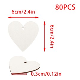 Pine & Linen 40pcs 2.4"/6cm Durable Wooden Ornaments, DIY Heart Cutouts with Hole Hanging Tags, Unfinished Craft Embellishments for Wedding Birthday Party Decorations/DIY Enthusiasts