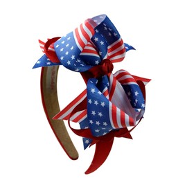 Funny Girl Designs Handmade Girls 4th of July Patriotic USA Flag Grosgrain Bow Headband (Red Bow)