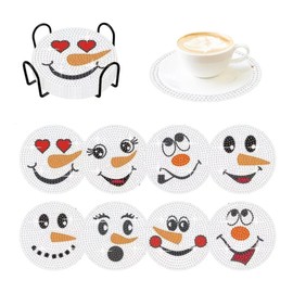 Dmnnlp Pack of 8 Diamond Painting Coasters with Holder, DIY Christmas Coasters, Adults, Children, Diamond Crafts, Glass Coasters, 5D Diamond Coasters