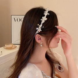 BSITSSS Hair Band Crystal with Face Gems, Headband Flower, Diamonds Headbands, Fashion Pearls Head Band, Hair Hoop for Girls Womens Wedding Prom Party Costume Christmas Gifts