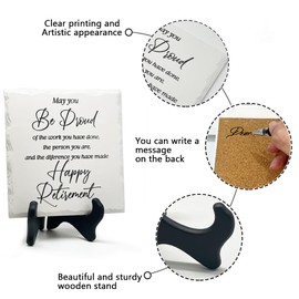 Retirement Gifts for Women Men Ceramic Happy Retirement Table Decorations with Wooden Stand Retirement Party Decorations for Teacher Nurses Doctor Coworker