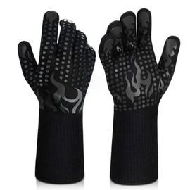 POOST Guante Cocina, 2pcs Resistente a Altas Temperaturas BBQ Anti-Hot Guante, 800°C/1472℉, Guantes para Horno, Ignífugo Guantes de Aislamiento para Hornear Barbacoa Guantes con Silicona (Negro)