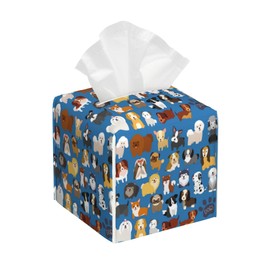 POIUBLE Tissue Box Holder Cute Dogs Tissue Box Cover Square Leather Tissue Holder Organizer Portable Decorative Facial Paper Case for Home Office Bathroom Vanity Countertop