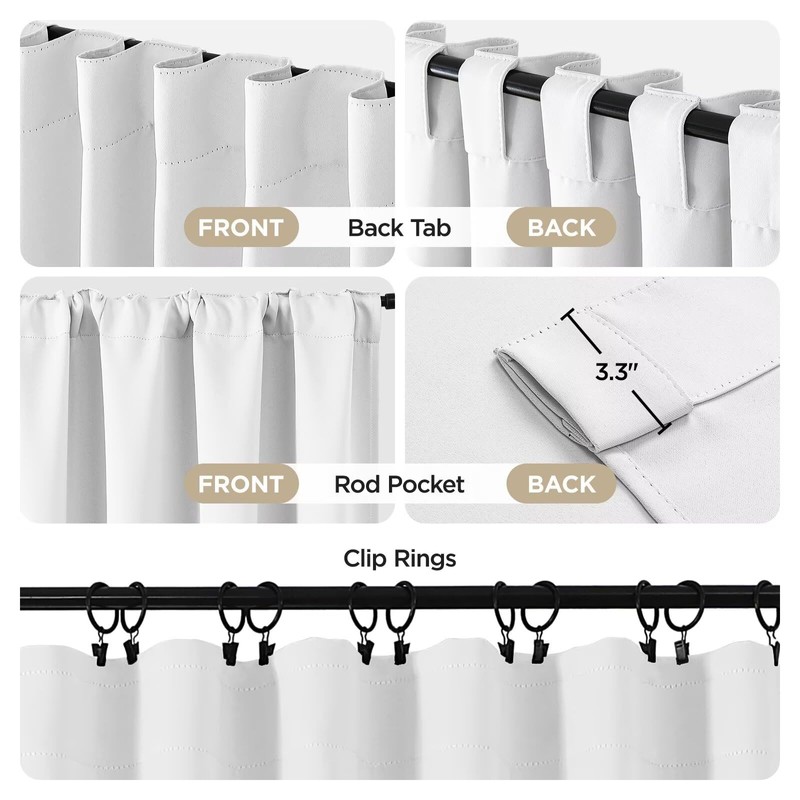 Joydeco 90 Inch 60% Blackout White Curtains 2 Panels, Elegant