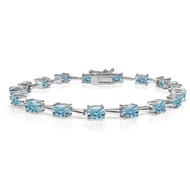 GemStar USA Sterling Silver Light Blue 6x4mm Oval-Cut Crystal Classic Link Tennis Bracelet