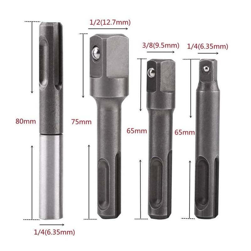 Shallho 4 Pieces Drill Socket Adapter Set, SDS Plus Socket