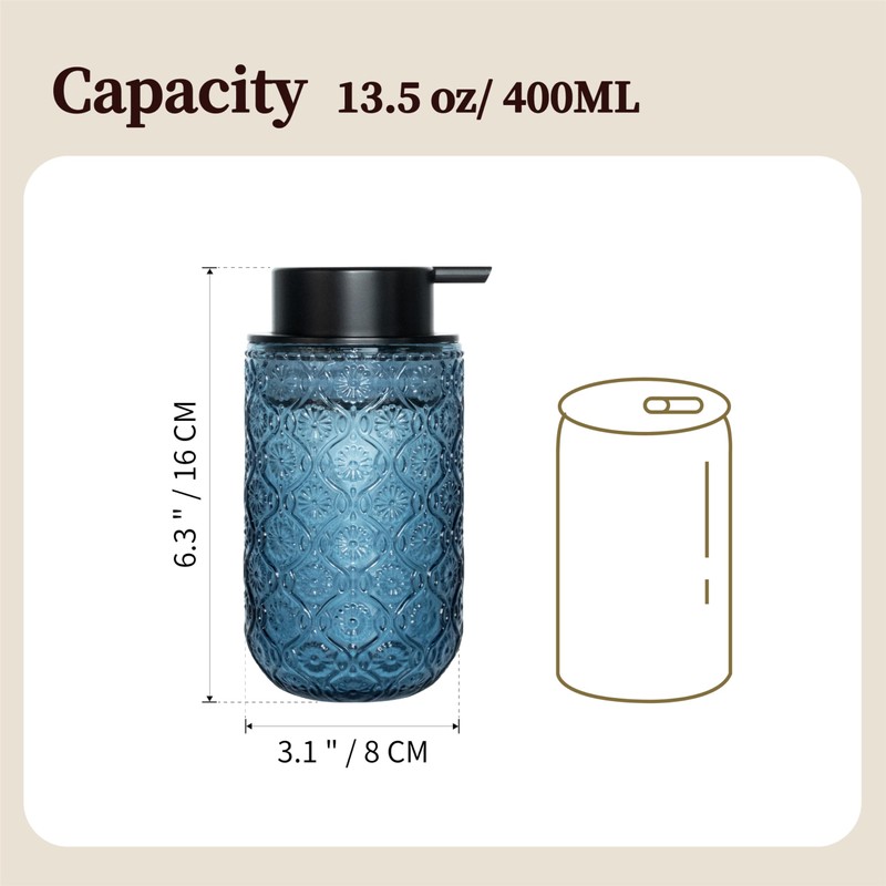 SEICASAYA 13.5 oz Glass Soap Dispenser, Luxurious Floral Embossed Glass