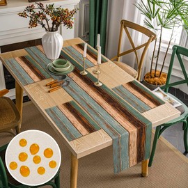 Placemats and Table Runners Summer Set of 4 Place Mats Table Runner Turquoise and Brown Wooden Stripes Place Mat Washable Table Runner Outdoor Weatherproof Table Runner Country House Style for Dining