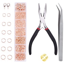 YUGDRUZY Jump Rings for Jewelry Making Kit, 1500 pcs Jewelry Repair Kit for Necklace Bracelet, Lobster Clasps and Closures Repair Supplies Kit with Pliers Tweezers-Rose Gold