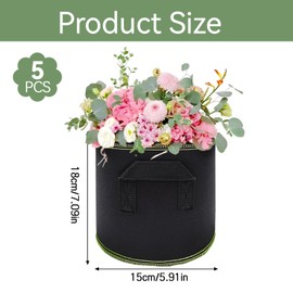 YEJAHY Pack of 5 4L Plant Bags, Plant Growth Bags with Strong Handles, Breathable Plant Bags, Plant Bag for Tomatoes, Flowers, Plants and More - 1 Gallon