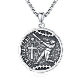 YueYuan 925 Sterling Silver Sports Necklace Baseball Pendant Cross Baseball Chain Inspirational Jewellery Gifts for Boys Men Sports Lovers, Sterling Silver, No Gemstone