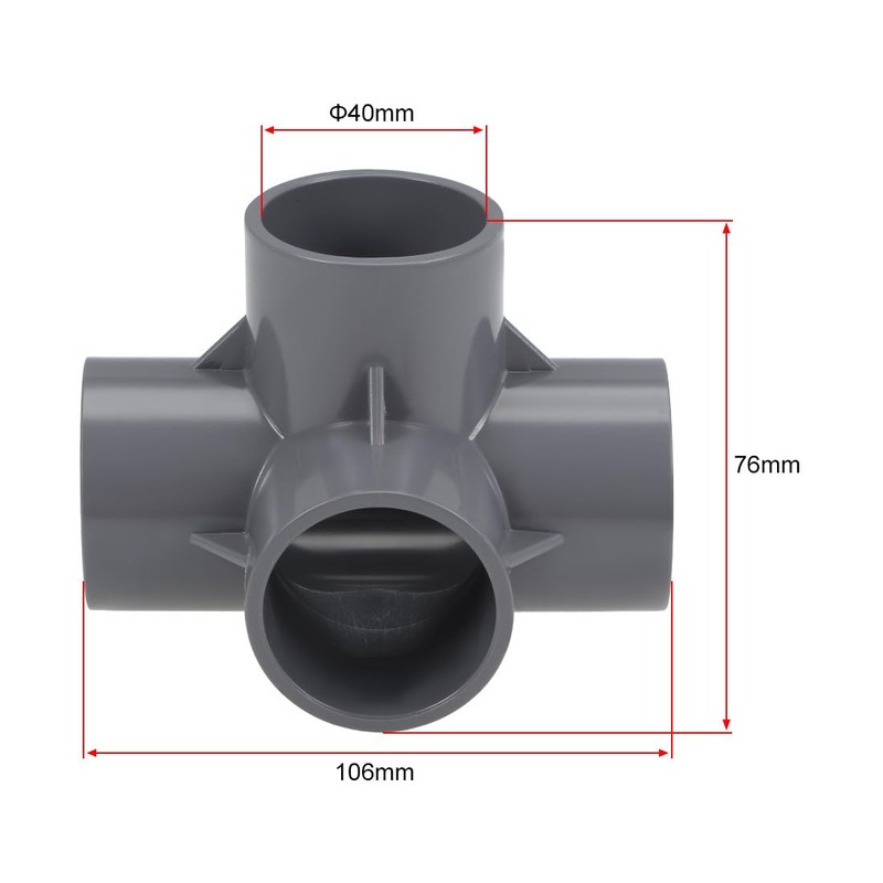 sourcing map 4-Way Elbow PVC Pipe Fitting Furniture Grade 40mm