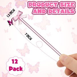 tessco for you 12 Pcs Pink Bow Swizzle Sticks Glass Cocktail Swizzle Sticks Coffee and Cocktail Stirrers with 3D Bow Knot for Bachelorette Party, Coquette Birthday Party, Girly Ribbon Party