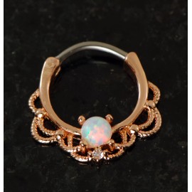 Unbranded 16G Rose Gold Plated Lacey Single White Opal Septum Clicker Nose Ring