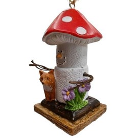 OnHoliday S'More Nature Mushroom Cap on Head with Red Fox Hanging Christmas Tree Ornament