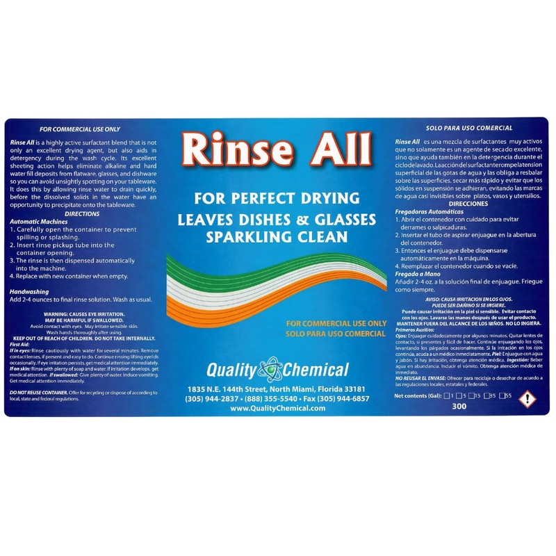 Quality Chemical Rinse All/Commercial Industrial Grade Rinse Aid/Dishwasher Rinse Aid