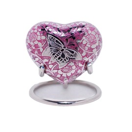 Royal Rapture Urn for Ashes Funeral Memorial Cremation Keepsake Love Urns Decorative Brass Heart with Stand (Pink Buterfly, 3") RHM03-17
