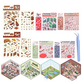 10 Sets 3D Sticker Scene Funny and Cute Sticker Scene Miniature House Stickers 3D House Stickers Suitable for Adults and Children to Relieve Stress and Drive Time