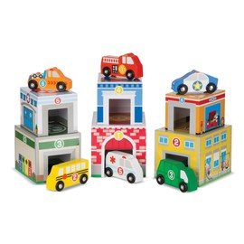 Melissa & Doug Nesting and Sorting Blocks - 6 Buildings, 6 Wooden Vehicles - FSC Certified