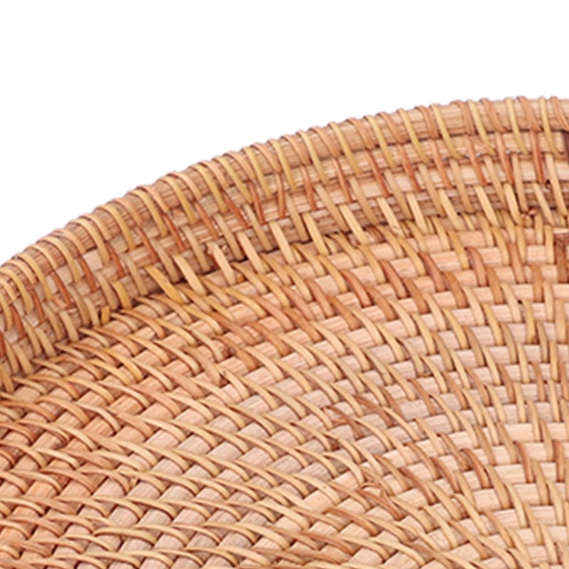 2PCS Hand Woven Rattan Tray Round Serving Tray Tea Fruit