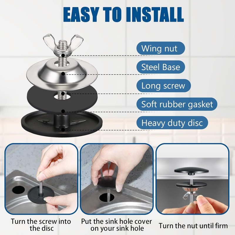 Kitchen Sink Hole Covers,2Pcs Stainless Steel Sink Tap Hole Plug