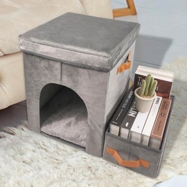 DAYARD Dog Stairs with Storage, Foldable Dog Steps for Sofa High Beds, Portable Pet Storage Stepper for Small Pets Dogs Cats, 2 Steps Grey