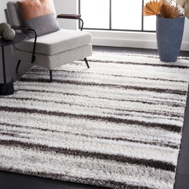 SAFAVIEH Berber Shag Collection Area Rug - 5'5" x 7'7", Light Grey & Dark Grey, Stripe Design, Non-Shedding & Easy Care, 1.25-inch Thick Ideal for High Traffic Areas in Living Room, Bedroom (BER567F)