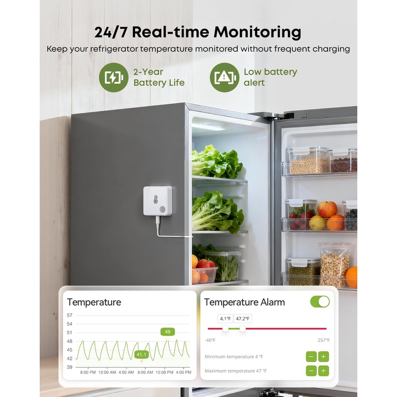 MOCREO WiFi Refrigerator Thermometer with Freezer Alarm, Email Alert, App