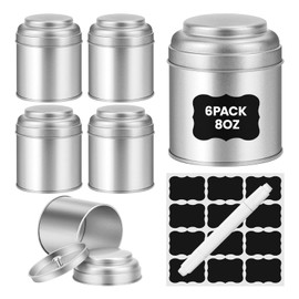 Tea Tin with Airtight Double Lids for Loose Leaf Tea Storage, 8 Fl Oz Kitchen Small Tin Can and Tea Canister for Tea Coffee Sugar Candy Spices Christmas Gift(6 Pcs)