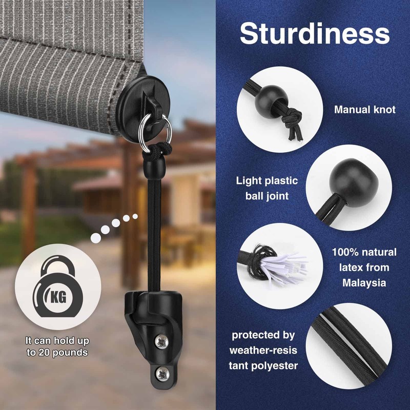 Vasteo Coolaroo Replacement Parts Bungee and End Cap Black,Weather Resistance,for