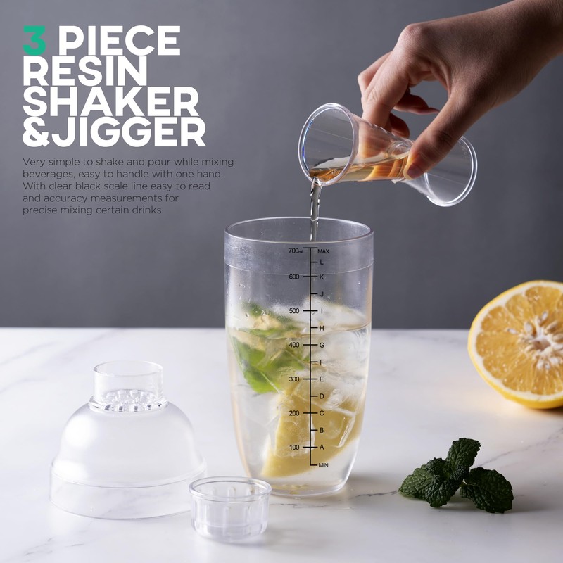 Homestia 2Pcs Plastic Cocktail Shaker with Jigger Set, Hand Shaker