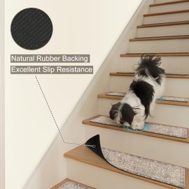 Tiveney 15PCS 8"x30" Non-Slip Stair Treads, Polyester (PET) Carpet with Rubber Backing, Tan, Rectangular, Residential Grade, Staircase Step Treads