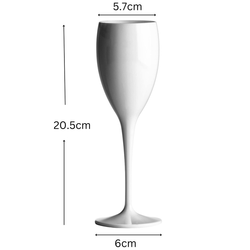 AIOS Set of 6 Unbreakable Polycarbonate White Champagne Flutes/Prosecco Flutes.
