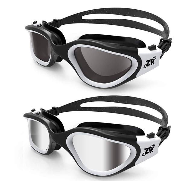 ZIONOR Swimming Goggles, 2 Packs G1 Polarized Swim Goggles UV Protection Watertight Anti-Fog Adjustable Strap for Adult Men and Women (Blackwhite+ClearWhite)