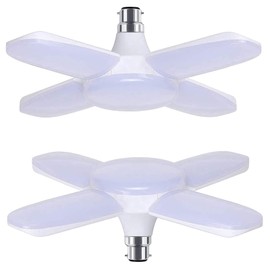 HUAMu B22 Bayonet LED Garage Light 60W, 2700K Warm White 6000Lm Deformable Workshop Lamp with 4 Adjustable Panels, LED Ceiling Lighting, for Garages, Basement, Warehouse, Attic, Gym (Pack of 2)