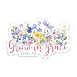 3PCs Grow in Grace Christian Faith Sticker, Wildflowers Bible Verse Vinyl Stickers, Scripture Waterproof Floral Decals for Laptop Water Bottle Tumbler Journal, Religious Jesus Stickers (3 Inches)