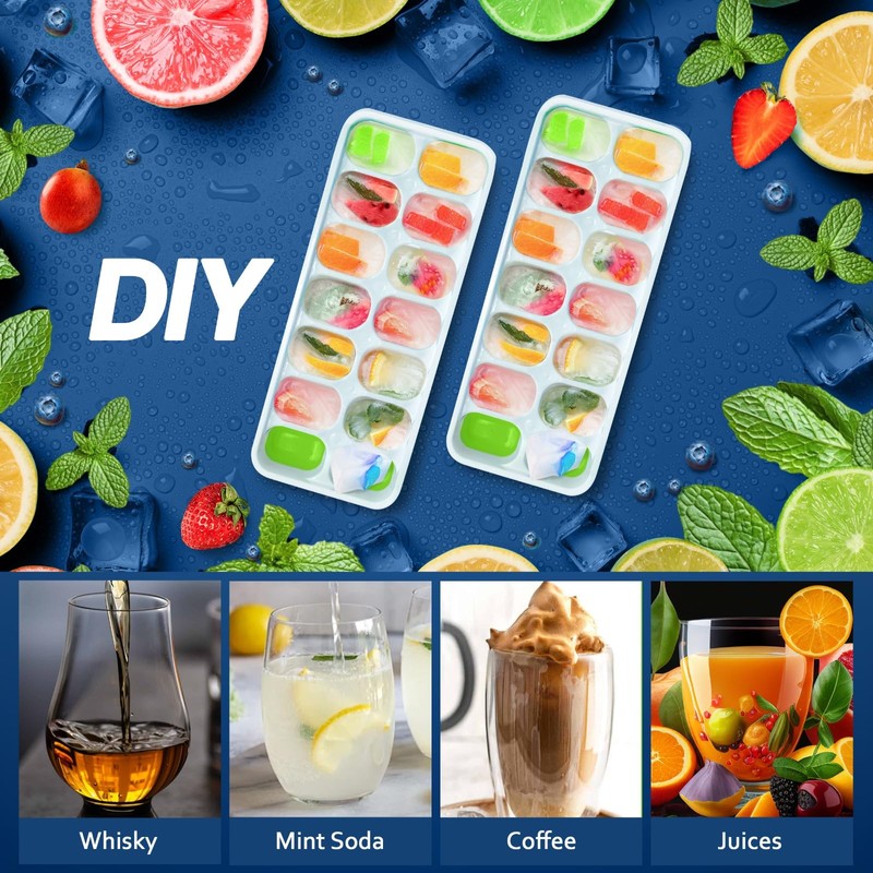 Ice Cube Tray with Lid and Bin, 4 Pack Premium