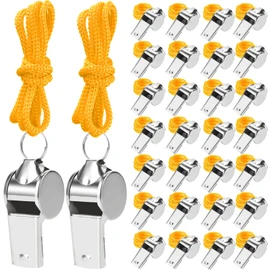 Agolctry 100 Pcs Stainless Steel Whistle with Lanyard, Sports Whistles for Adults, Loud Metal Whistle Bulk for Teachers, Coaches, Police, Referees（Yellow Lanyard）