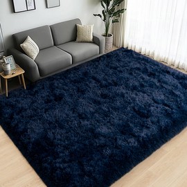 Lairep Large Area Rugs for Living Room Bedroom, 4x6 Feet Navy Blue Fluffy Shag Rug, Ultra Soft Shaggy Plush Fuzzy Modern Indoor Throw Floor Carpet for Kids Girls Boys Dorm Nursery Home Decor Aesthetic