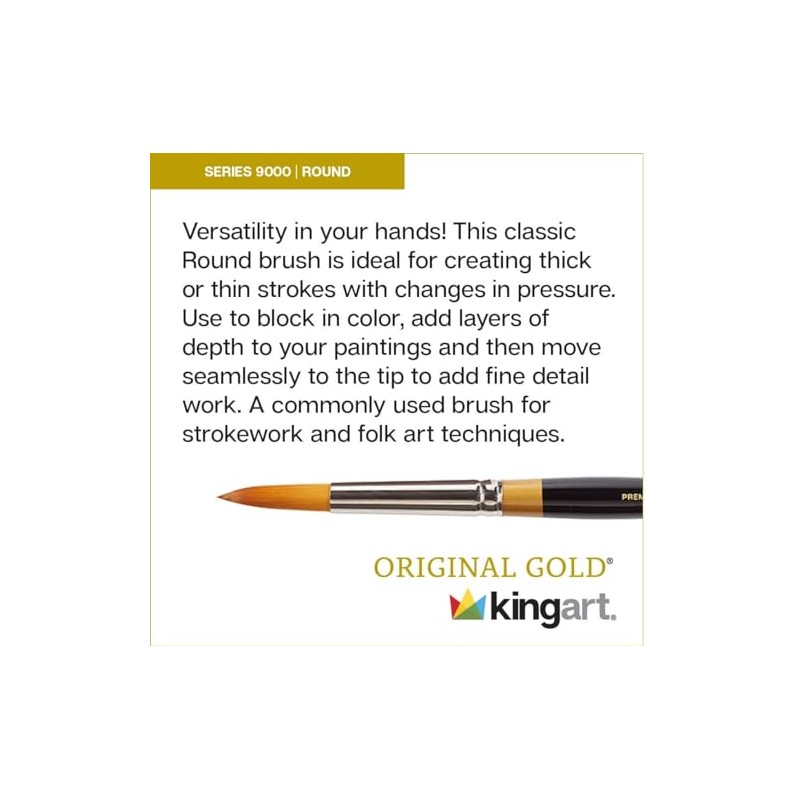 KINGART Premium Original Gold 9000-8 Round Series Artist Brush, Golden