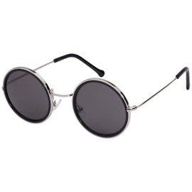 Edge I-Wear 2016 Fashion Round Circle Sunglasses w/Color Mirror Lens 25103-REV (Black, Grey)
