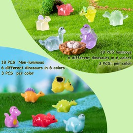 Mini Resin Dinosaur Figures to Hide, 36 PCS Tiny Plastic Dinosaurs Small Little Resin Animal Figurines Miniature Festival Rave Trinkets Bulk Glow in the Dark for Micro Fairy Garden Aquarium Decor