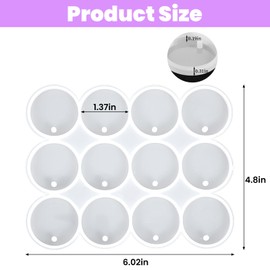 Shiny Flat Circle Silicone Mold Flat Circle Resin Molds with Hole 12 Cavity Silicone Round Earrings Pendant Resin Molds for DIY Earrings Keychain Jewelry Making Crafts Making Pet Tag
