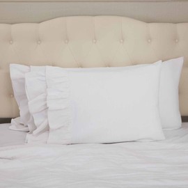 Piper Classics Serenity King Size Ruffled Pillow Cases, Set of Two, 21" L x 37" W Plus Extra 5" of Ruffles, Crisp White Ruffled Quilted Bedding, Cottage, Vintage, Farmhouse, Shabby Chic
