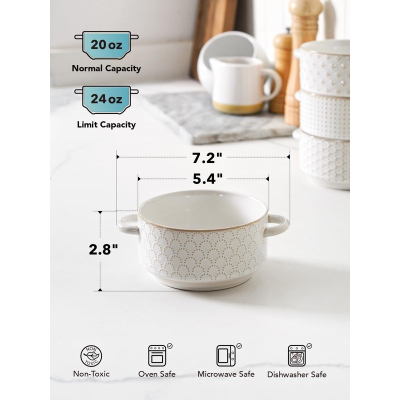 LE TAUCI Soup Bowls with Handles, 20 oz French Onion