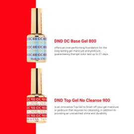 DAISY DND DND DC Base Gel and Top Gel Polish No Cleanse Set, UV/LED GelBase Polish 800 and No Cleanse Top Coat 900, Salon Professional Gel Polish Duo, 0.5 Fl Oz Each