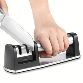 Mmaxboss Afilador de Cuchillos Cocina 2 Etapa Manual Profesional Afiladores Manuales con Varilla de Cerámica/Diamante/Hoja de Acero de Tungsteno - Acero Inoxidable Cuchillas de Restauración y Polaco