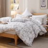 JANZAA 3pcs White Comforter Set, Soft Microfiber Bedding Plant Flowers