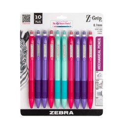 Zebra Pen Z-Grip Mechanical Pencils, 0.7mm Point Size, HB #2 Graphite, Teacher Supplies and School Supplies, Assorted Bright Colored Barrels, 10-Pack (50710)